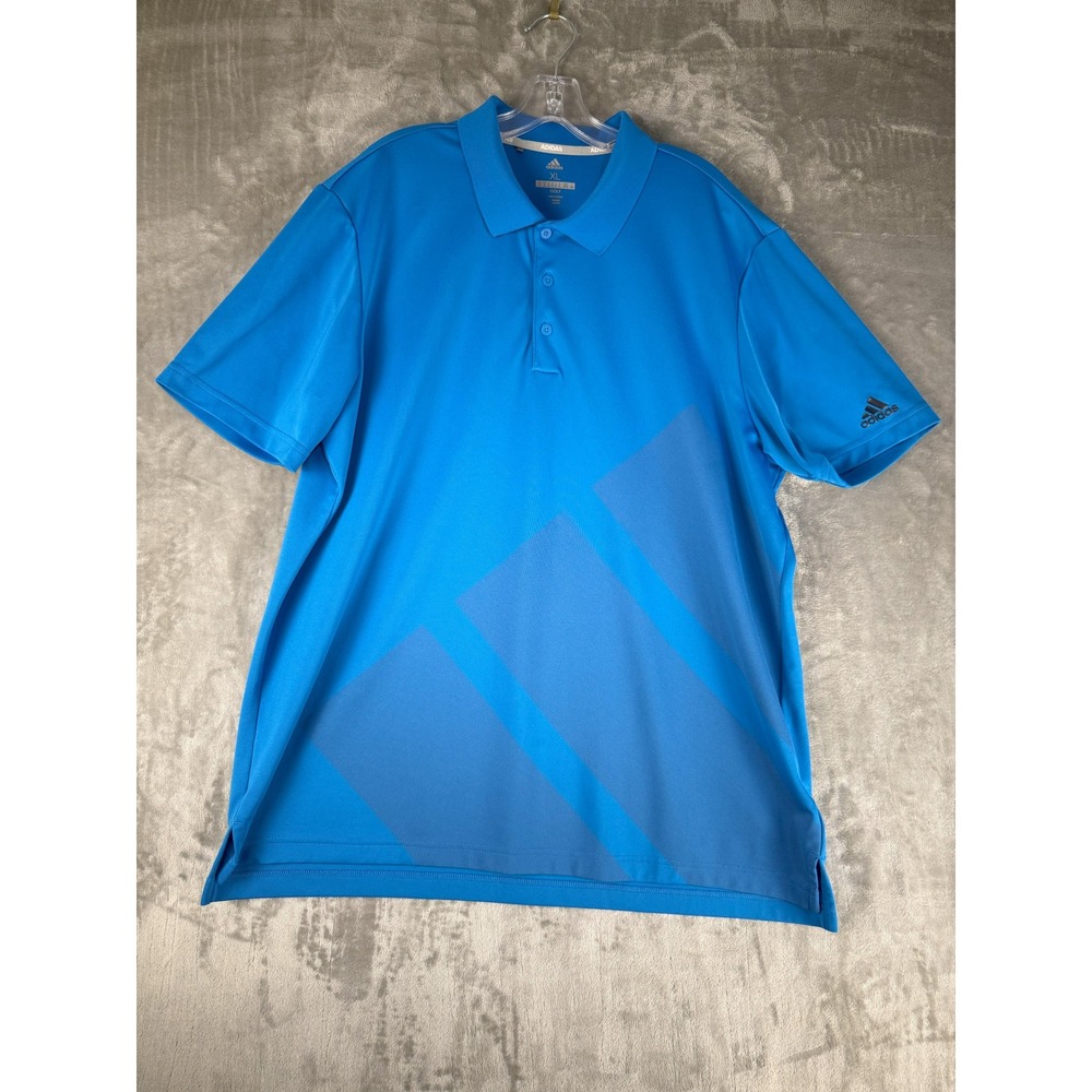 Adidas Golf Polo‎ Shirt Men's Blue Performance Athletic Three Stripe Logo